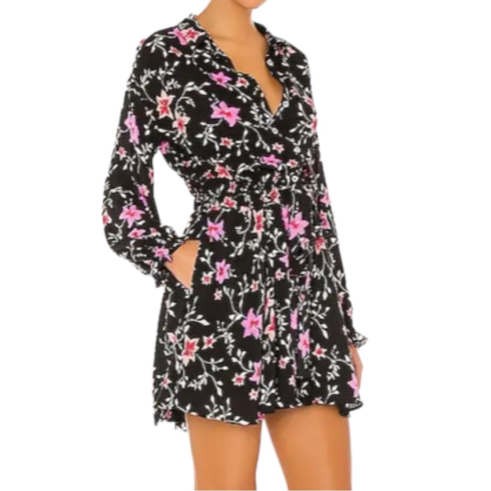 NWT Free People XS Lighten Up Floral Mini Dress Black Pink - Picture 2 of 13